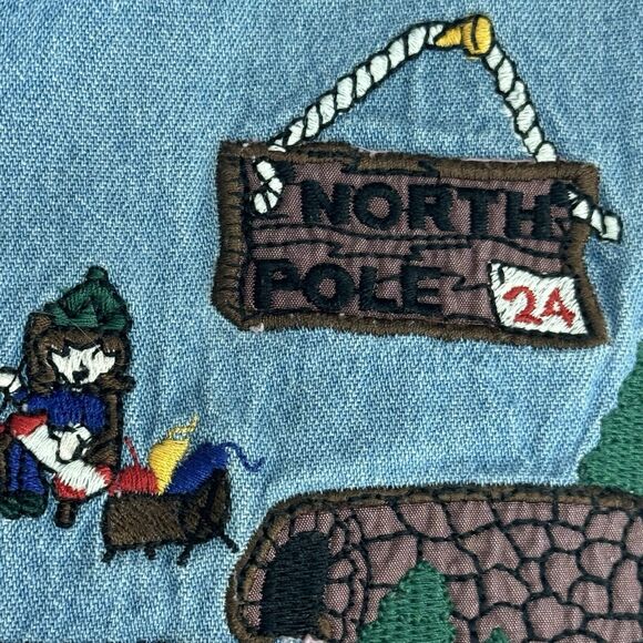 Karen Scott Shirt Womens Denim Christmas Embroidered Santa Button Up Plus Sz 1X - Picture 15 of 16